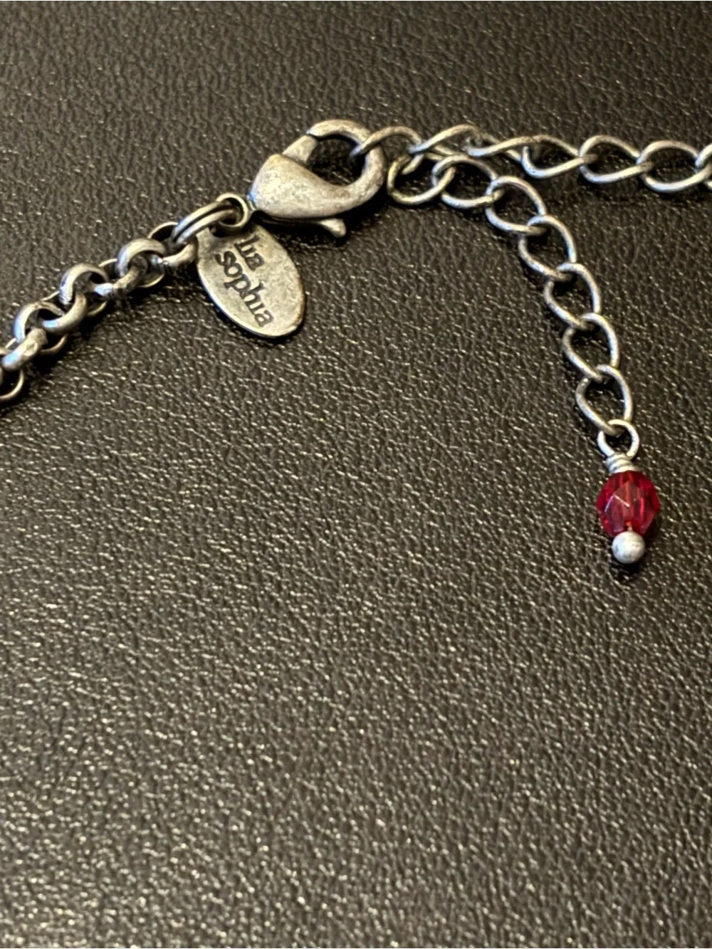 Lia Sophia Silver-Tone Heart Charm Necklace with Ruby Beads - Picture 3 of 4